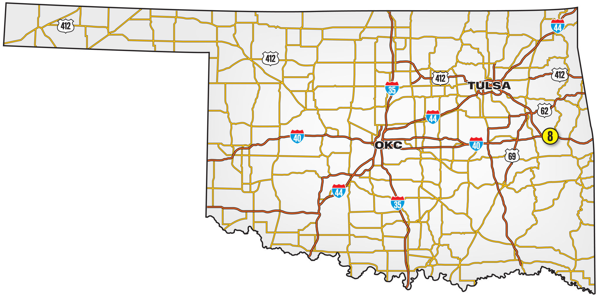 8. I-40, west of Sallisaw near SH 82 (Sequoyah County)